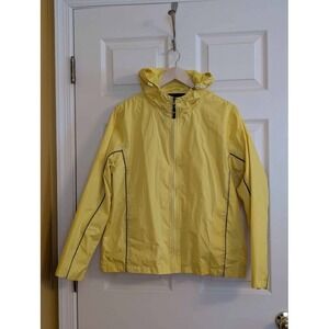 i5 Apparel Yellow Lightweight Rain Jacket Womens M Hooded Full Zip Windbreaker